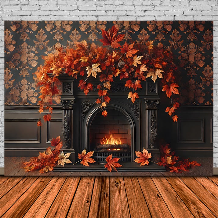 Autumn Leaves Elegant Fireplace Backdrop UK RR7-303