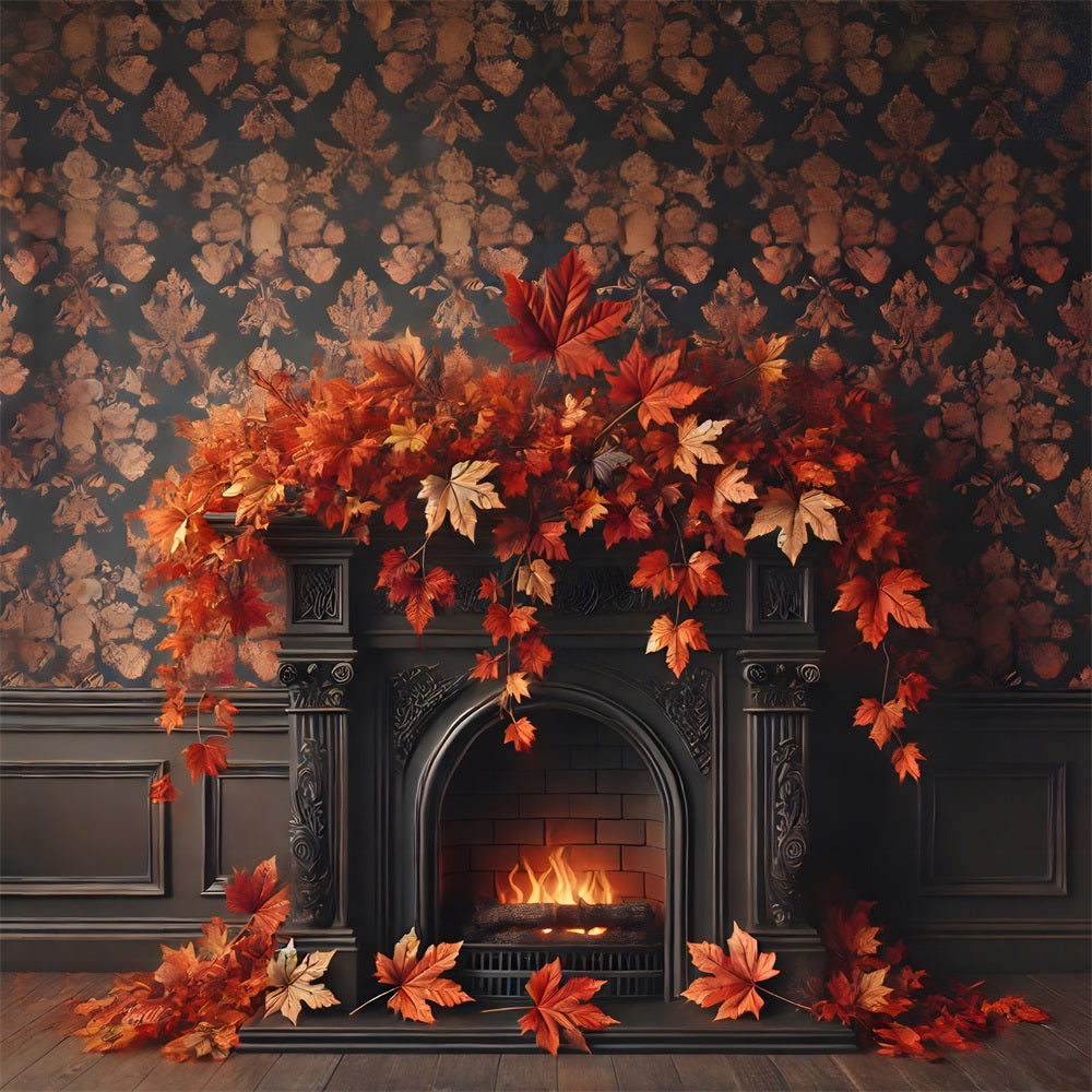 Autumn Leaves Elegant Fireplace Backdrop UK RR7-303