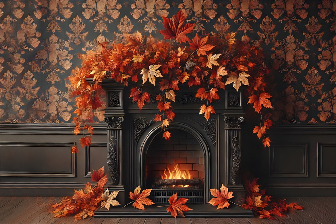 Autumn Leaves Elegant Fireplace Backdrop UK RR7-303