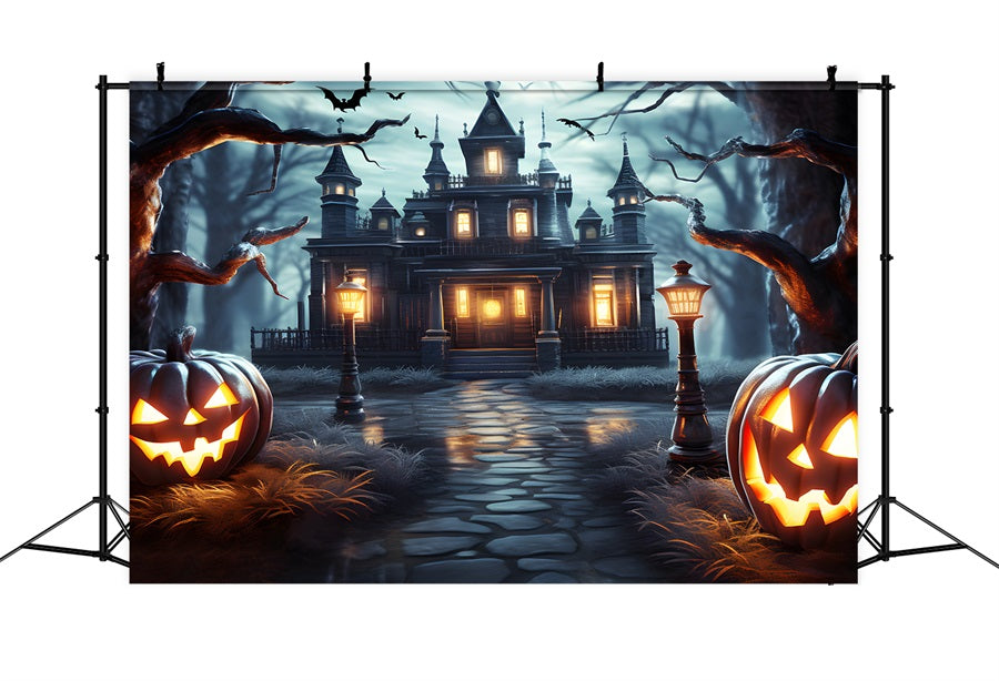 Haunted Mansion Pumpkin Lanterns Halloween Backdrop UK RR7-307