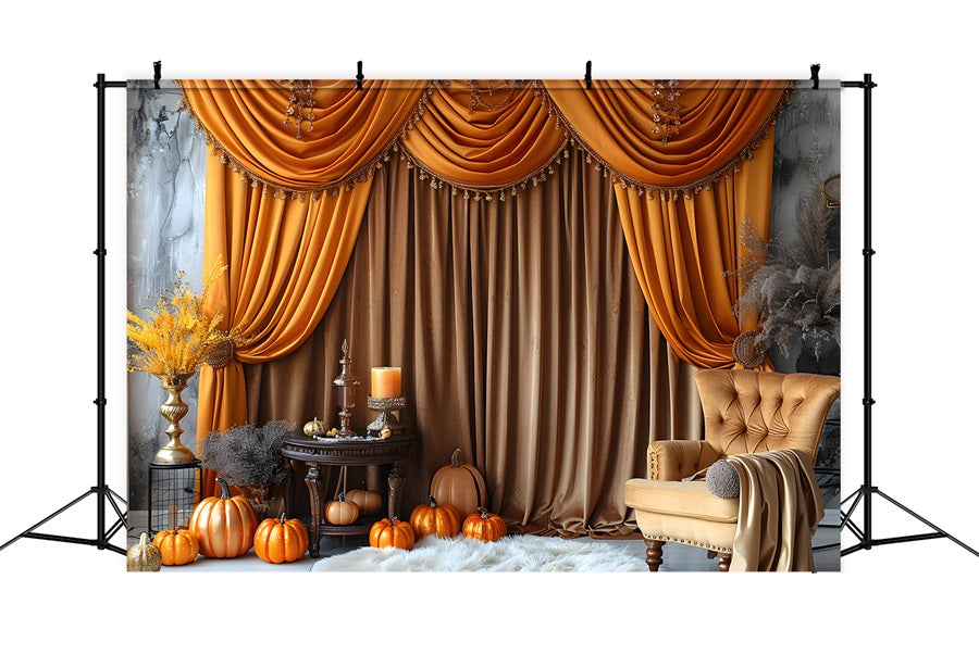 Elegant Autumn Drapery Pumpkins Golden Backdrop UK RR7-308