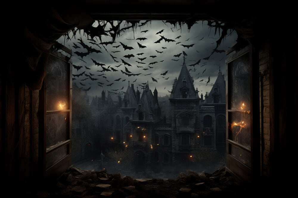 Spooky Halloween Castle Photography Backdrop UK RR7-31