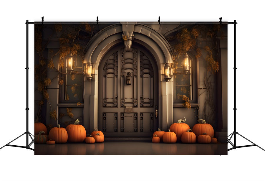 Elegant Autumn Entrance Pumpkins Lanterns Backdrop UK RR7-311