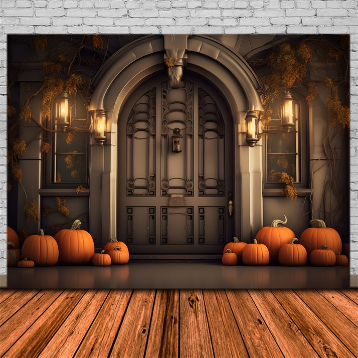 Elegant Autumn Entrance Pumpkins Lanterns Backdrop UK RR7-311