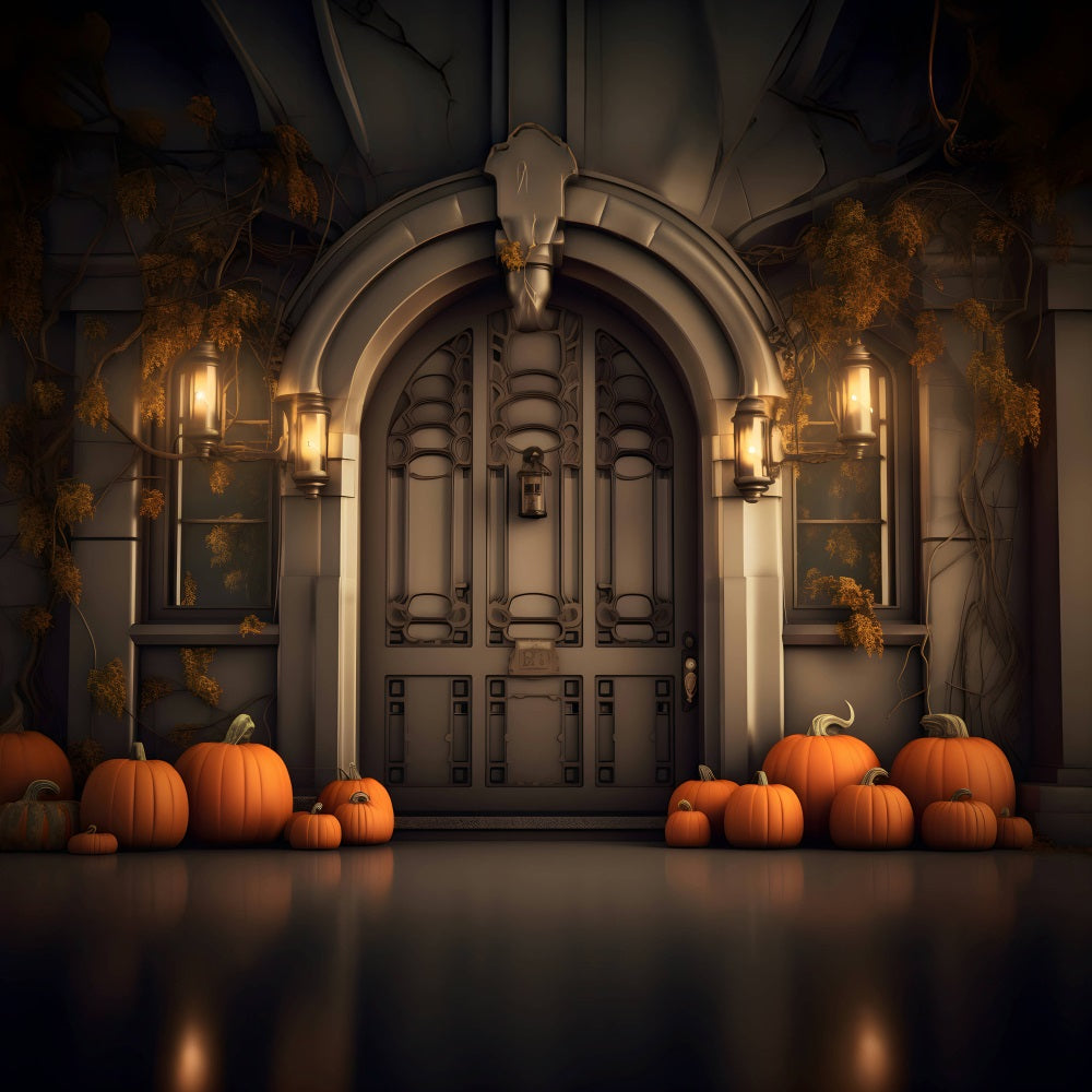 Elegant Autumn Entrance Pumpkins Lanterns Backdrop UK RR7-311