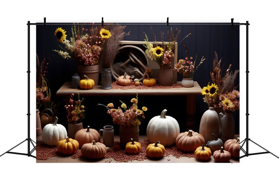 Rustic Autumn Display Pumpkins Sunflowers Backdrop UK RR7-313