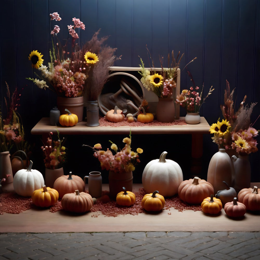 Rustic Autumn Display Pumpkins Sunflowers Backdrop UK RR7-313