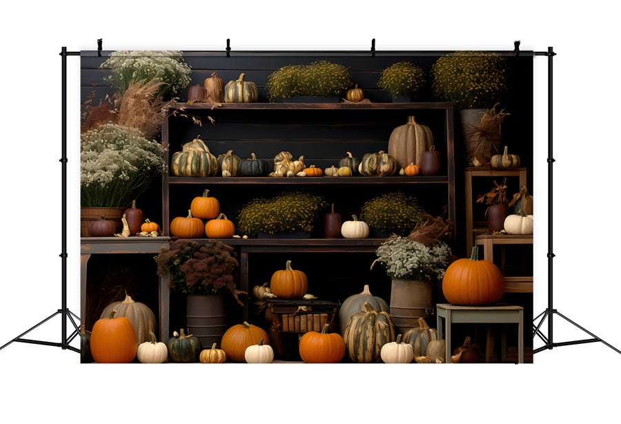 Cozy Autumn Display Pumpkins Flowers Backdrop UK RR7-314