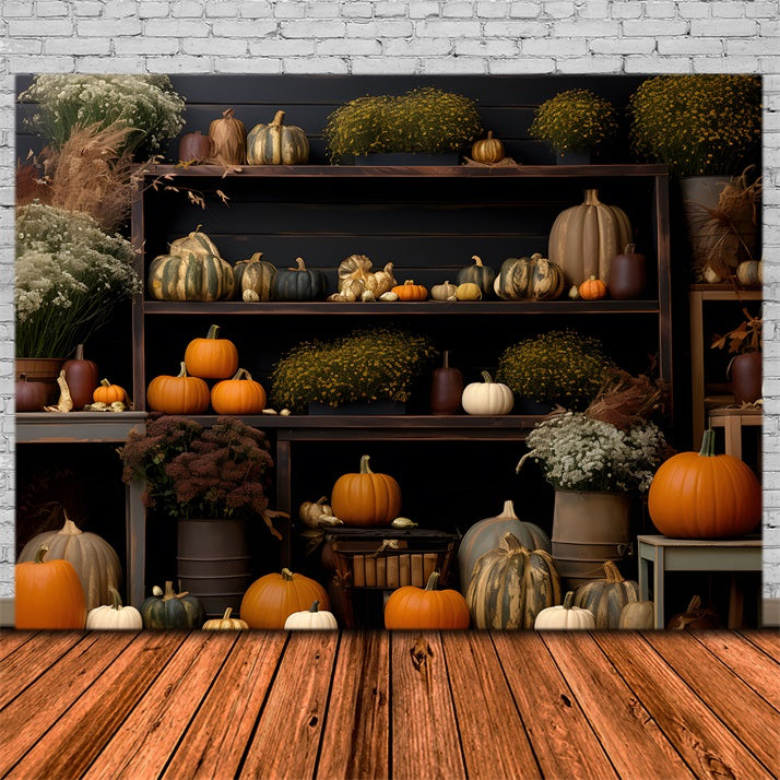 Cozy Autumn Display Pumpkins Flowers Backdrop UK RR7-314