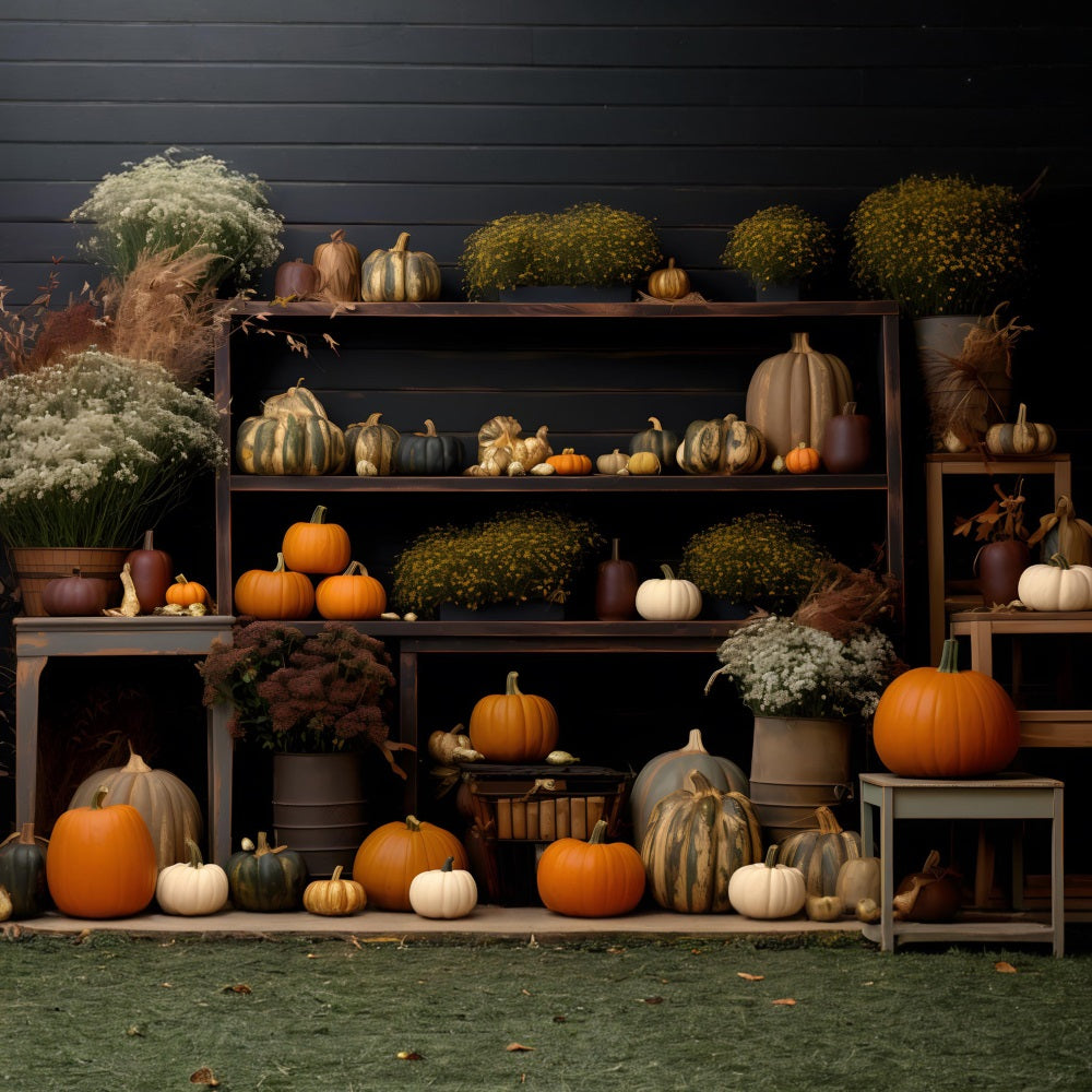 Cozy Autumn Display Pumpkins Flowers Backdrop UK RR7-314