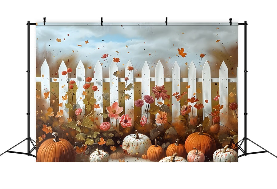 Whimsical Autumn Garden Pumpkins Flowers Backdrop UK RR7-315