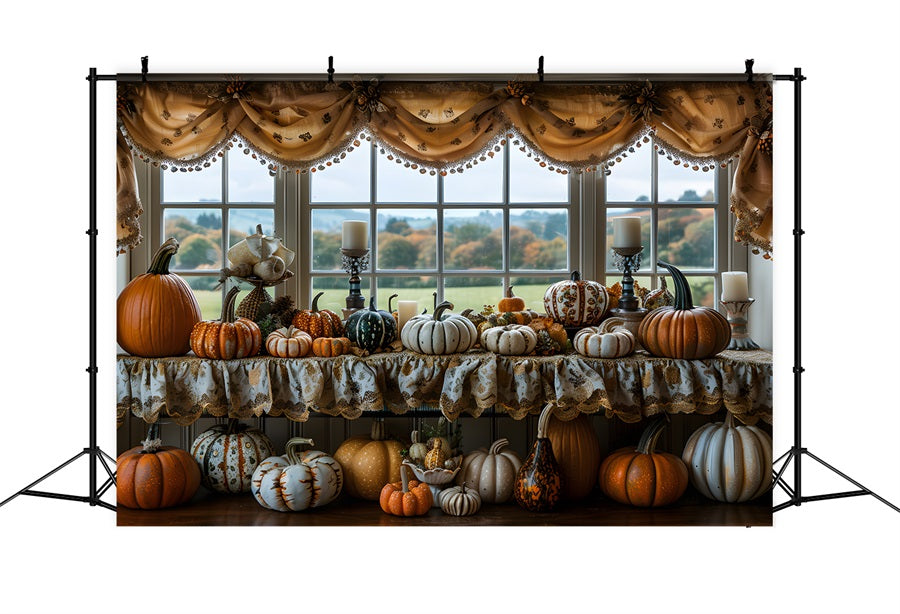 Autumn Window Display Pumpkins Candles Backdrop UK RR7-317