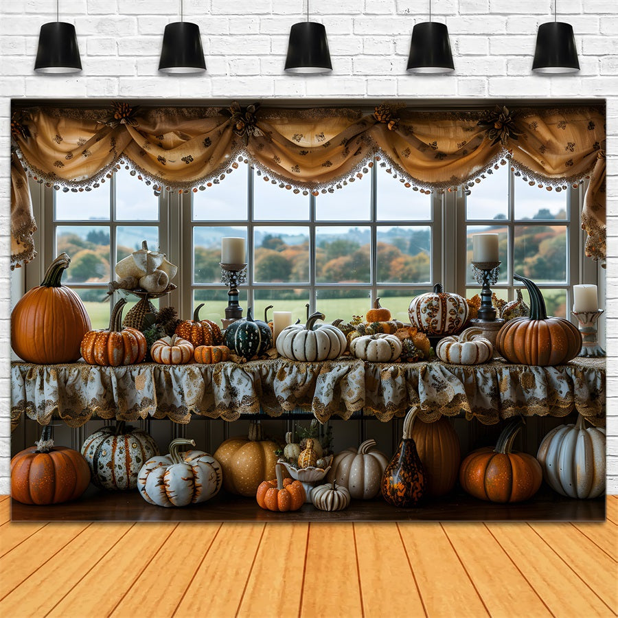 Autumn Window Display Pumpkins Candles Backdrop UK RR7-317