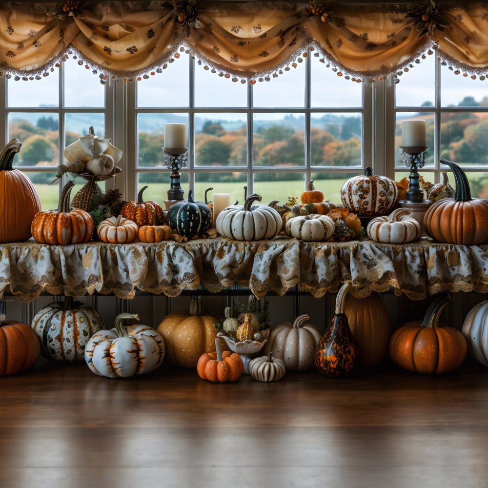 Autumn Window Display Pumpkins Candles Backdrop UK RR7-317