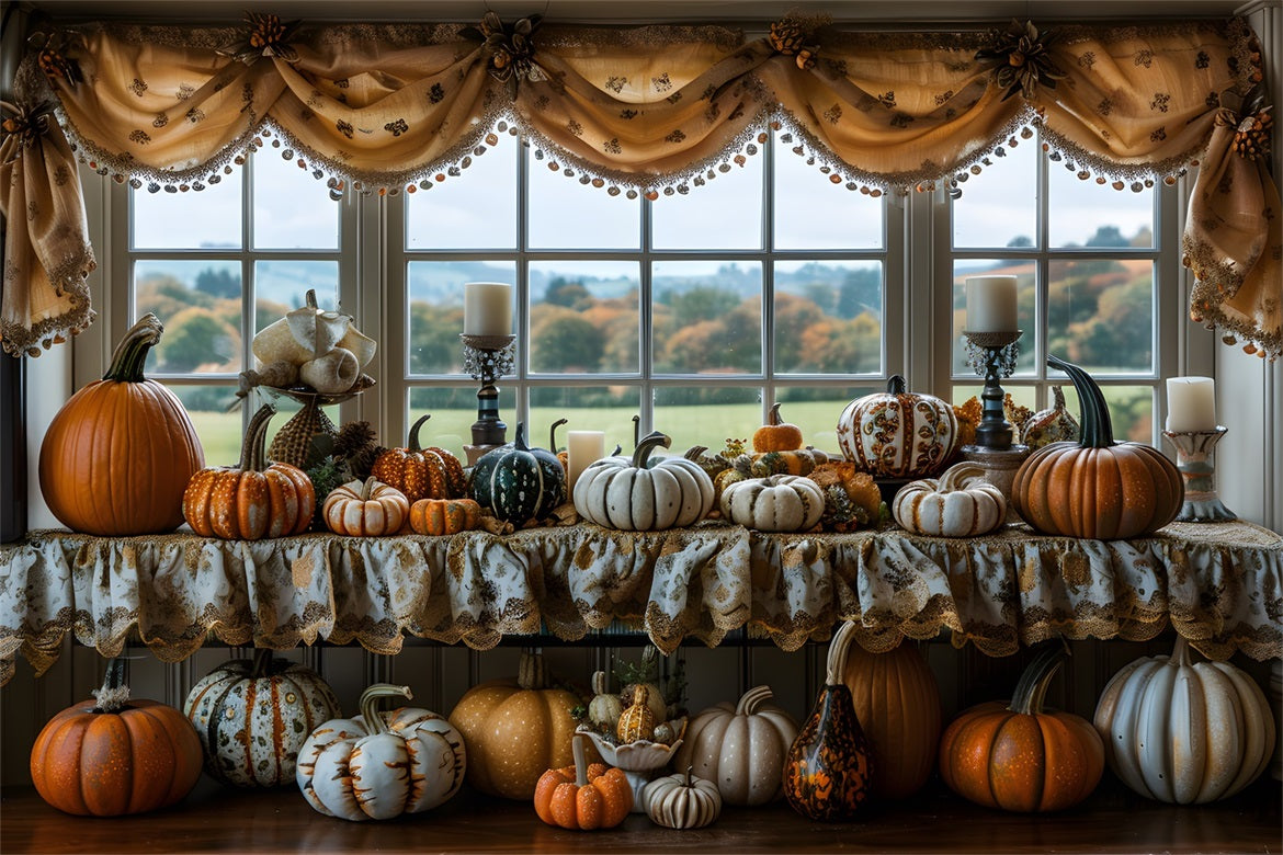 Autumn Window Display Pumpkins Candles Backdrop UK RR7-317