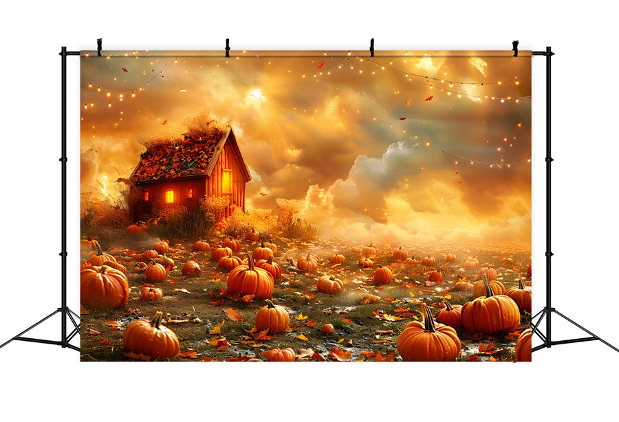 Golden Autumn Pumpkin Field Cozy Cabin Backdrop UK RR7-318