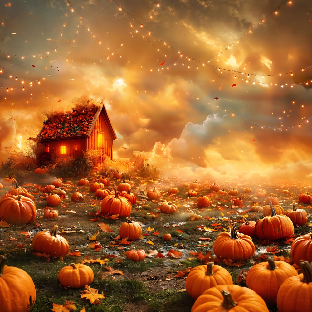 Golden Autumn Pumpkin Field Cozy Cabin Backdrop UK RR7-318