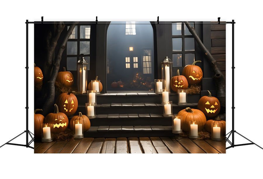 Haunted Porch Pumpkin Lanterns Backdrop UK RR7-319