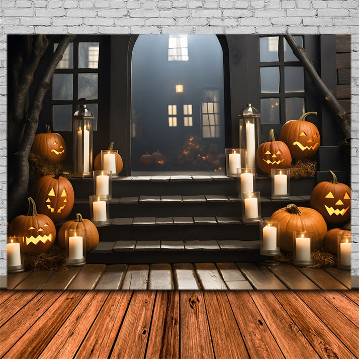 Haunted Porch Pumpkin Lanterns Backdrop UK RR7-319