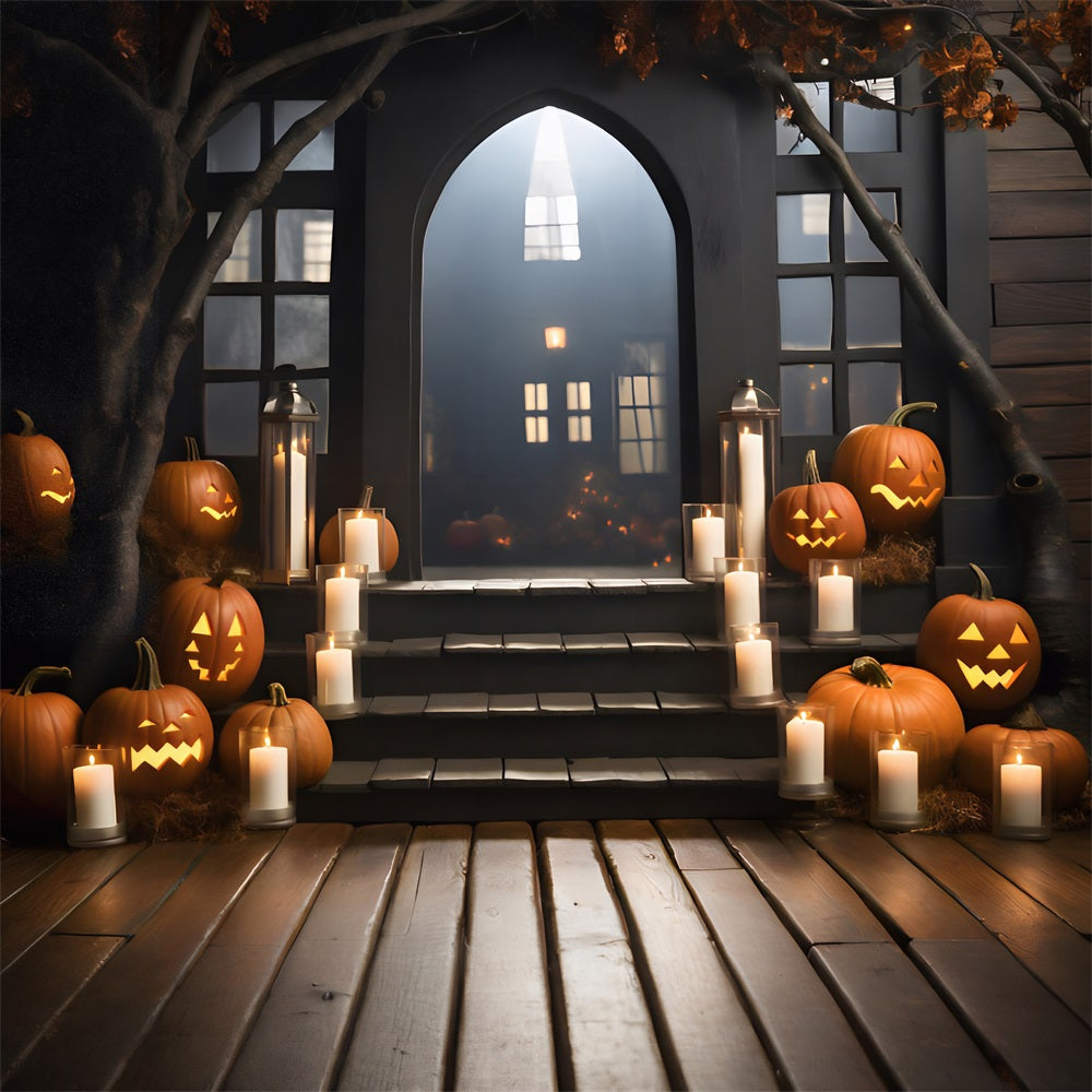 Haunted Porch Pumpkin Lanterns Backdrop UK RR7-319