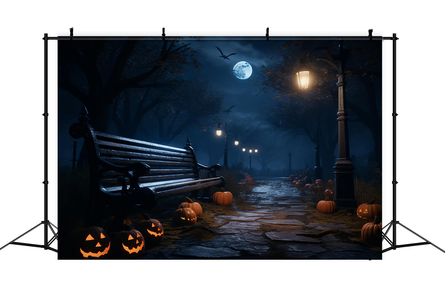 Halloween Moonlight Pumpkin Lanterns Backdrop UK RR7-32