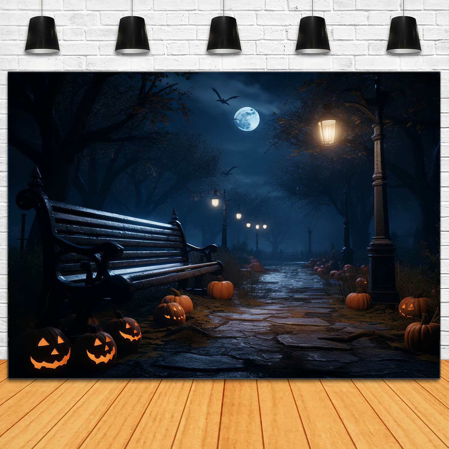 Halloween Moonlight Pumpkin Lanterns Backdrop UK RR7-32