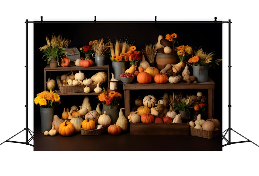 Autumn Harvest Bounty Pumpkins Gourds Backdrop UK RR7-320