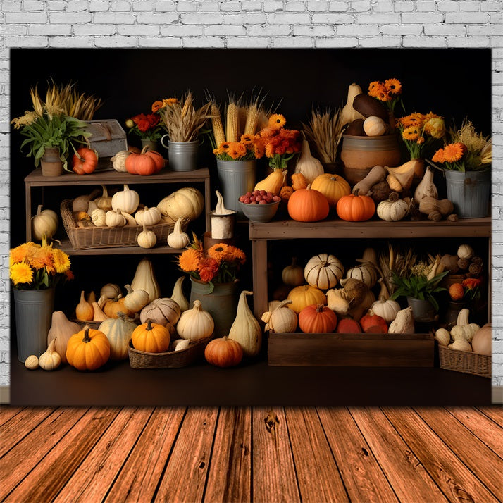 Autumn Harvest Bounty Pumpkins Gourds Backdrop UK RR7-320