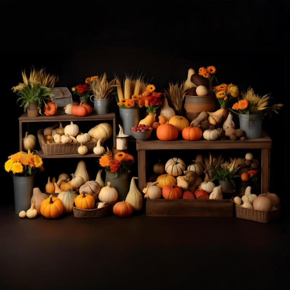 Autumn Harvest Bounty Pumpkins Gourds Backdrop UK RR7-320