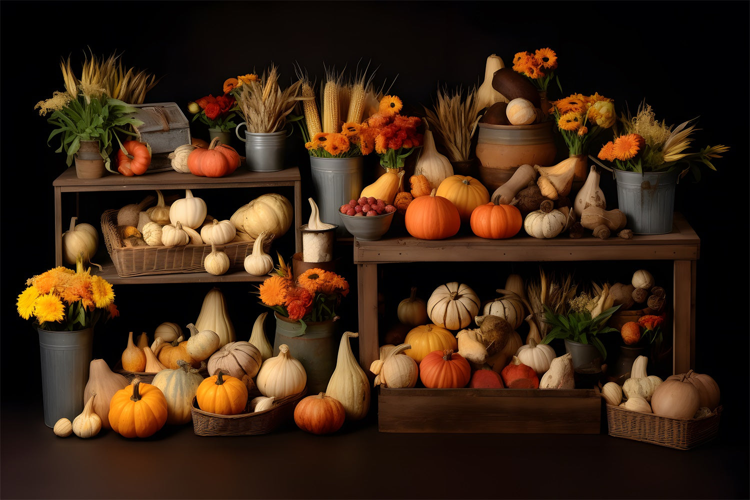 Autumn Harvest Bounty Pumpkins Gourds Backdrop UK RR7-320