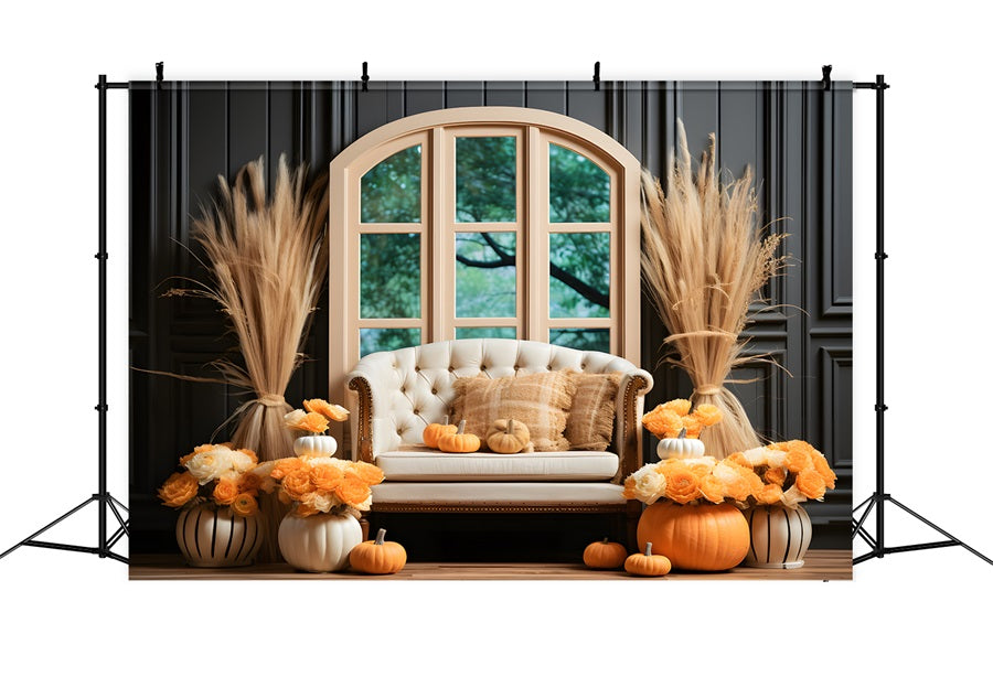 Autumn Elegance Pumpkins Wheat Backdrop UK RR7-322