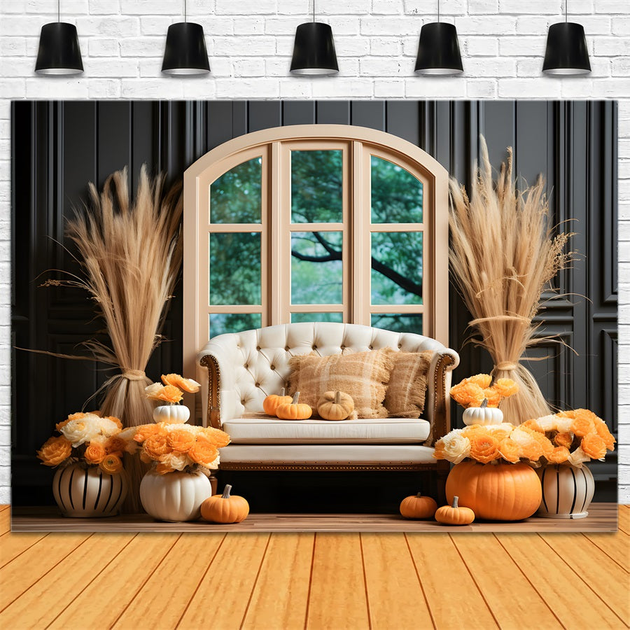 Autumn Elegance Pumpkins Wheat Backdrop UK RR7-322