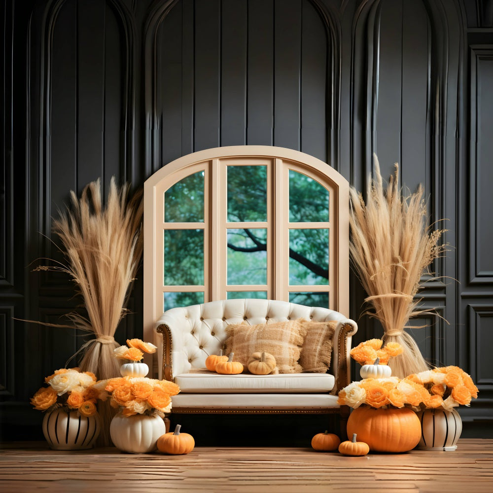 Autumn Elegance Pumpkins Wheat Backdrop UK RR7-322