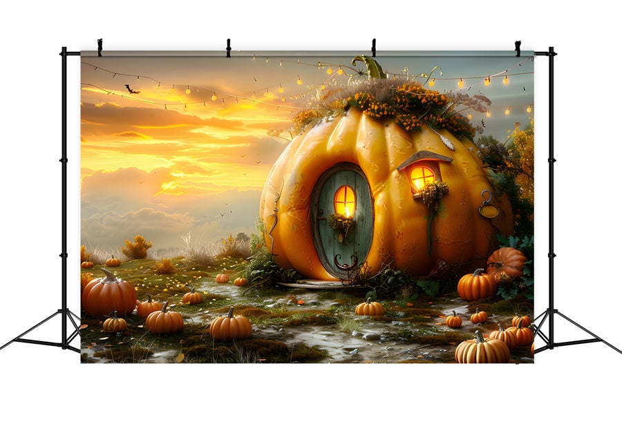 Autumn Pumpkin Cottage Sunset Backdrop UK RR7-324