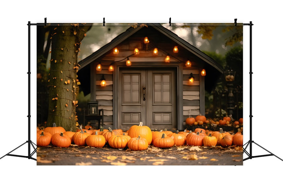 Autumn Evening Cozy Cabin Pumpkins Backdrop UK RR7-326