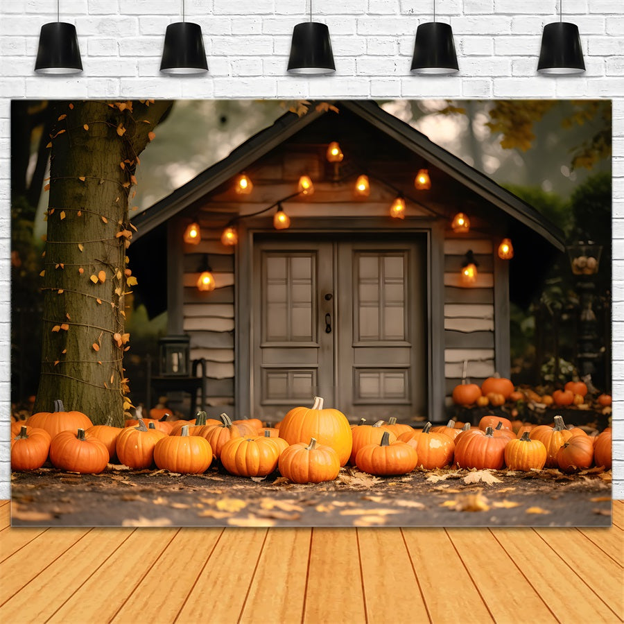 Autumn Evening Cozy Cabin Pumpkins Backdrop UK RR7-326