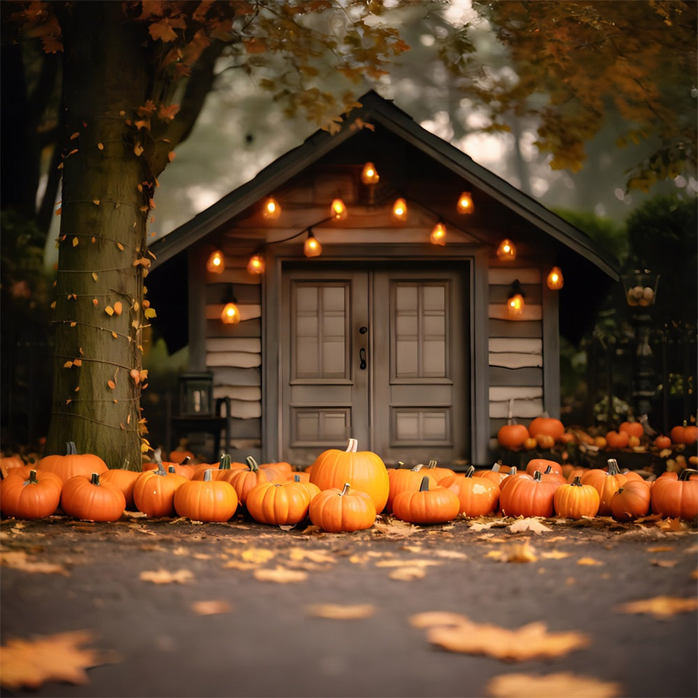 Autumn Evening Cozy Cabin Pumpkins Backdrop UK RR7-326