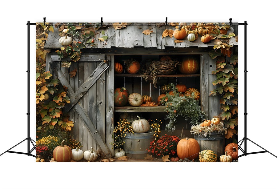 Rustic Autumn Shed Pumpkins Backdrop UK RR7-327