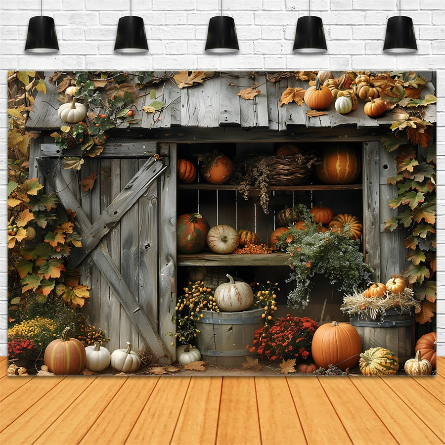 Rustic Autumn Shed Pumpkins Backdrop UK RR7-327