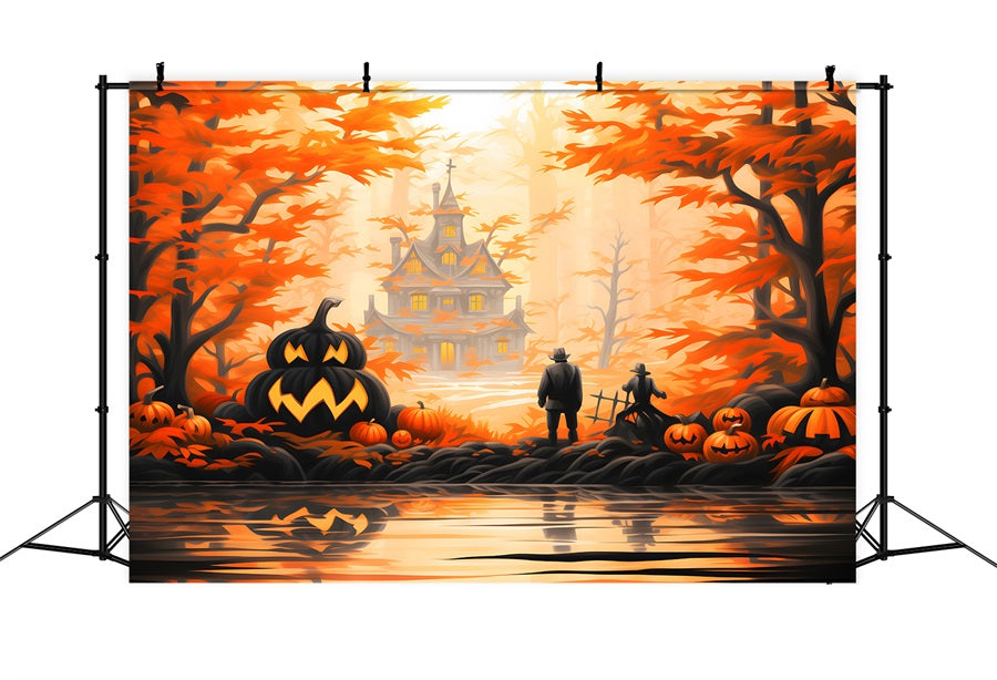 Halloween Enchanted Forest Mansion Backdrop UK RR7-328