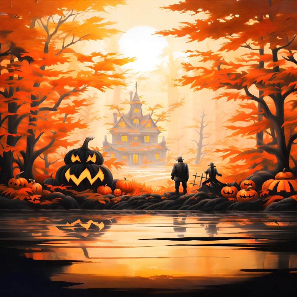 Halloween Enchanted Forest Mansion Backdrop UK RR7-328