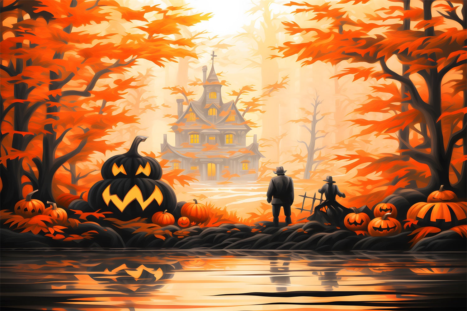 Halloween Enchanted Forest Mansion Backdrop UK RR7-328