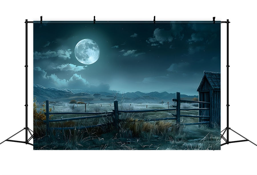 Moonlit Haunted Farm Halloween Backdrop UK RR7-329