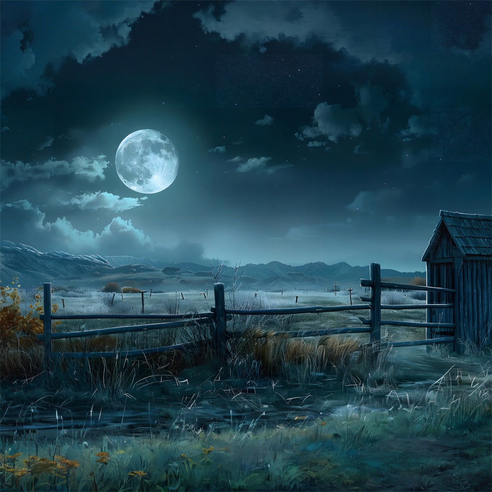 Moonlit Haunted Farm Halloween Backdrop UK RR7-329