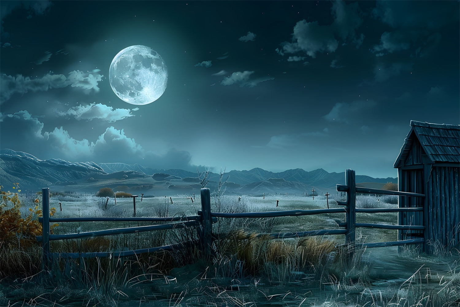 Moonlit Haunted Farm Halloween Backdrop UK RR7-329