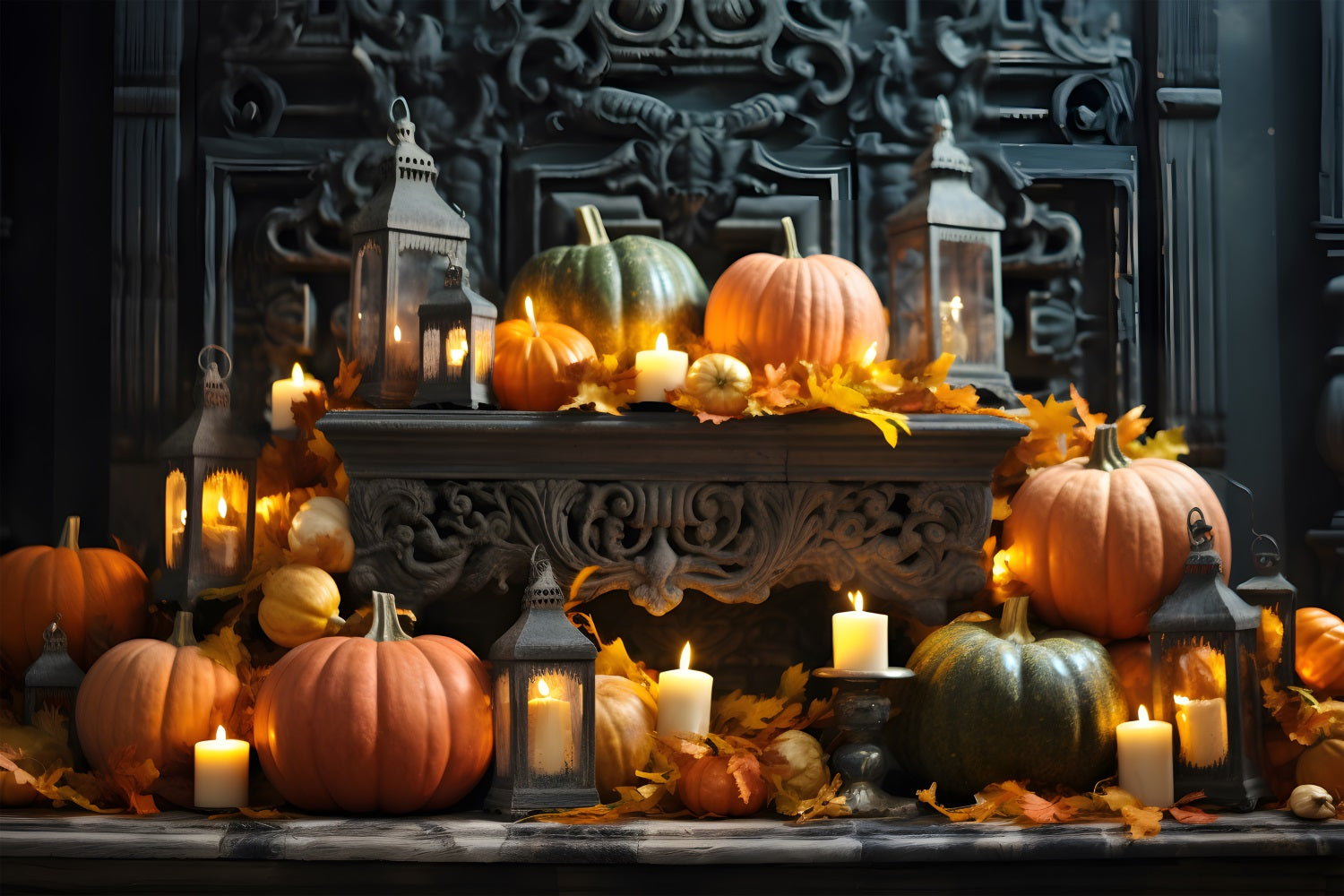 Halloween Pumpkin Lantern Display Ornate Backdrop UK RR7-330