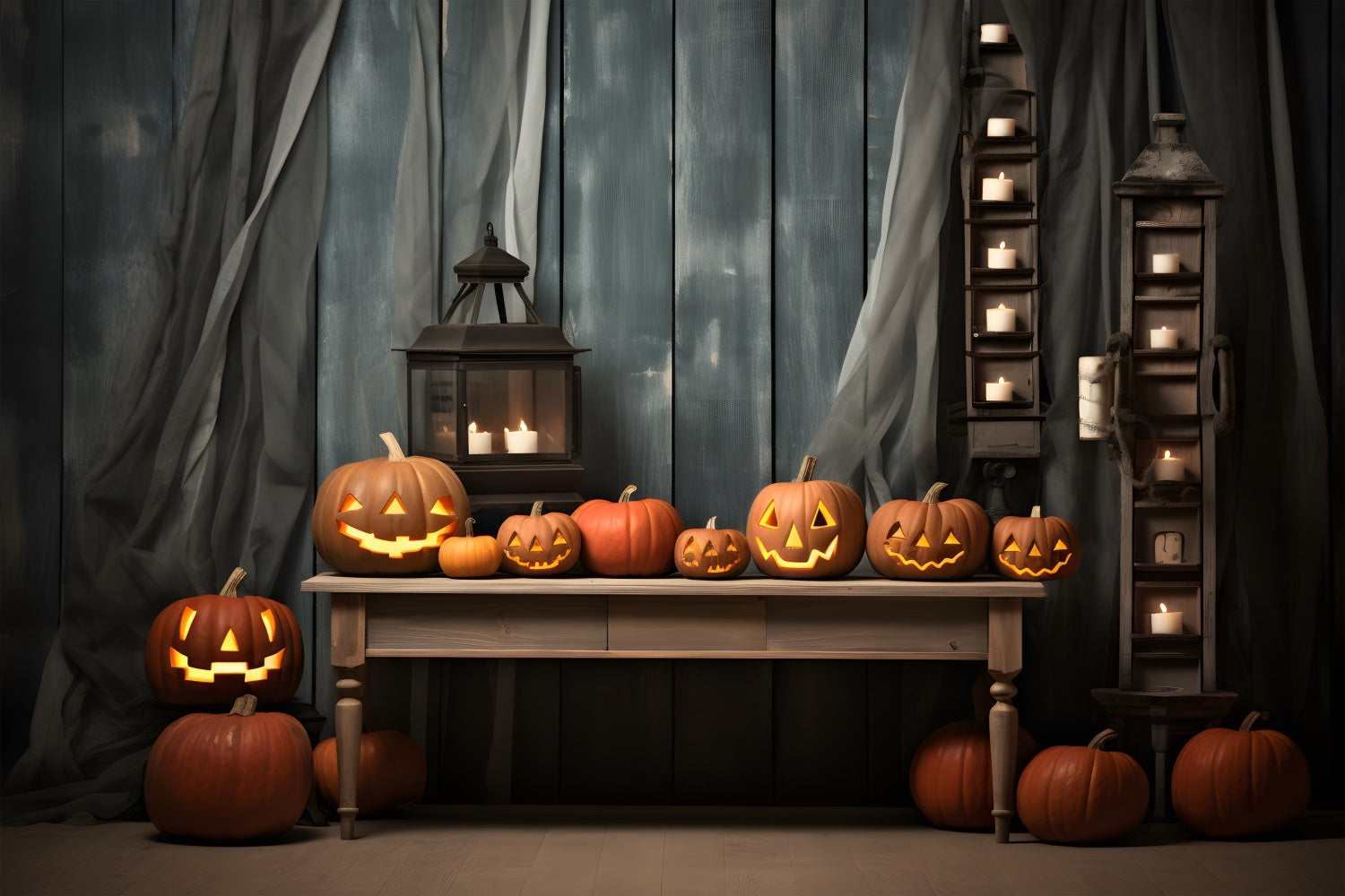 Halloween Rustic Pumpkin Lantern Clelit Backdrop UK RR7-331