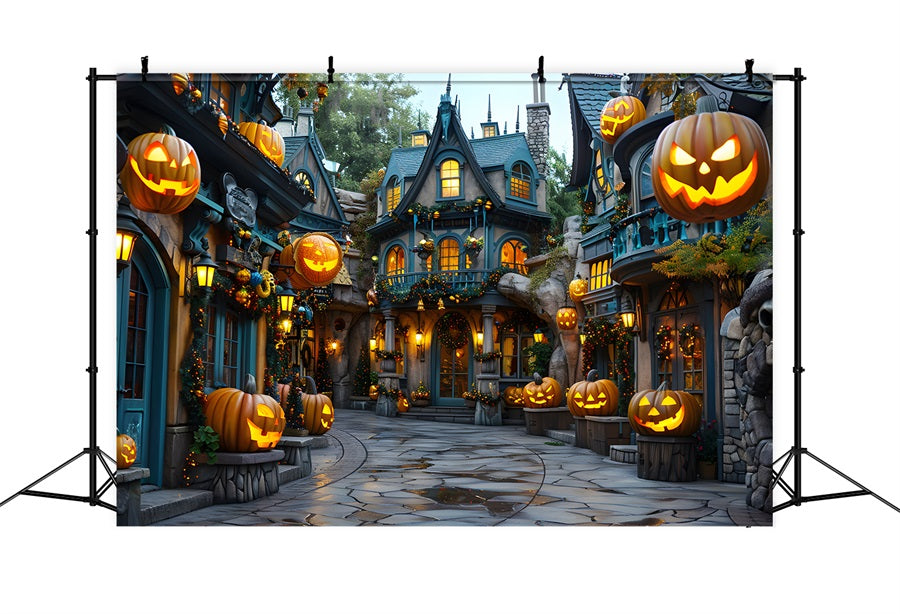 Halloween Village Pumpkin Lanterns Backdrop UK RR7-333