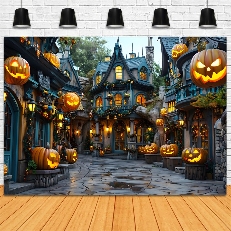 Halloween Village Pumpkin Lanterns Backdrop UK RR7-333