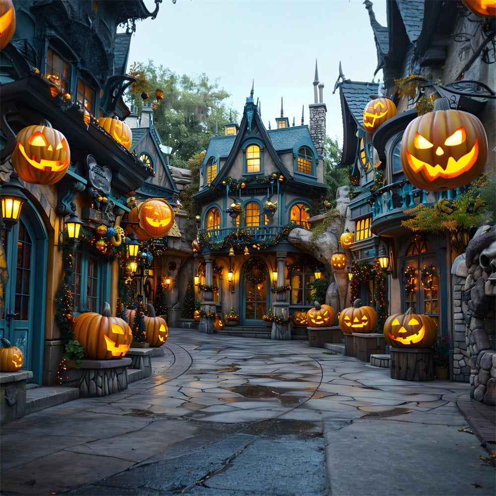 Halloween Village Pumpkin Lanterns Backdrop UK RR7-333